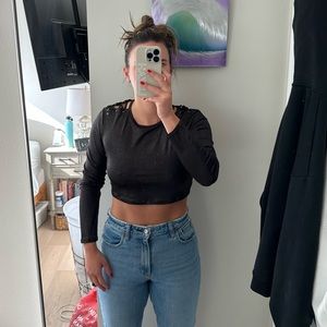 BCBG black metallic long sleeve crop top